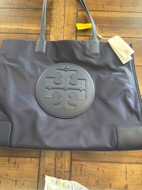 Tory Burch Navy Nylon Logo Tote Bag